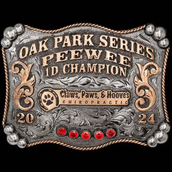 Our Grizzly Belt Buckle roars its statement with absolute western classiness. Built on a hand engraved and matted antiqued silver base for showcasing your personalized trophy lettering and custom logo!